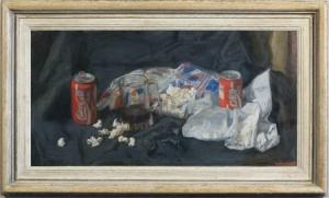 GEORGE WEISSBORT Still life with Coca Cola cans, a glass tankard & popcorn